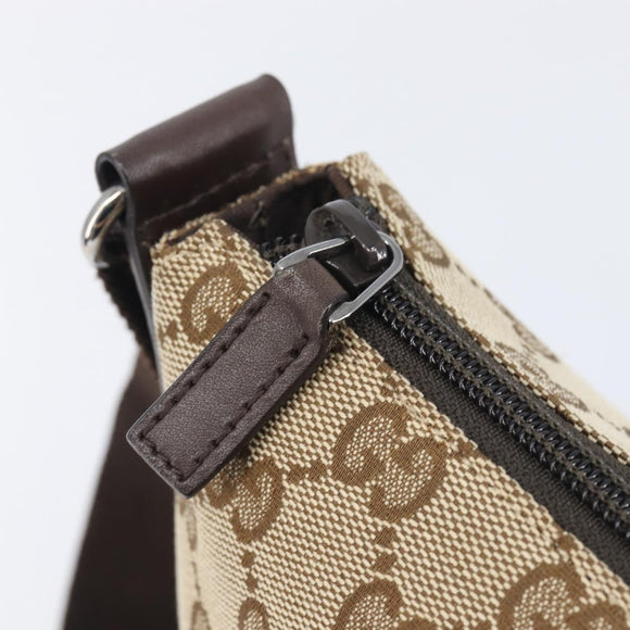 GUCCI GG Canvas Shoulder Bag Beige Silver 145857 Auth LN086V