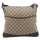 GUCCI GG Canvas Shoulder Bag Beige Silver 145857 Auth LN086V-13