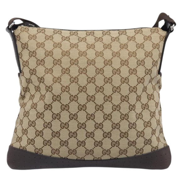 GUCCI GG Canvas Shoulder Bag Beige Silver 145857 Auth LN086V