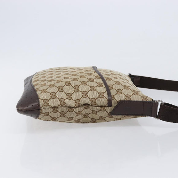 GUCCI GG Canvas Shoulder Bag Beige Silver 145857 Auth LN086V