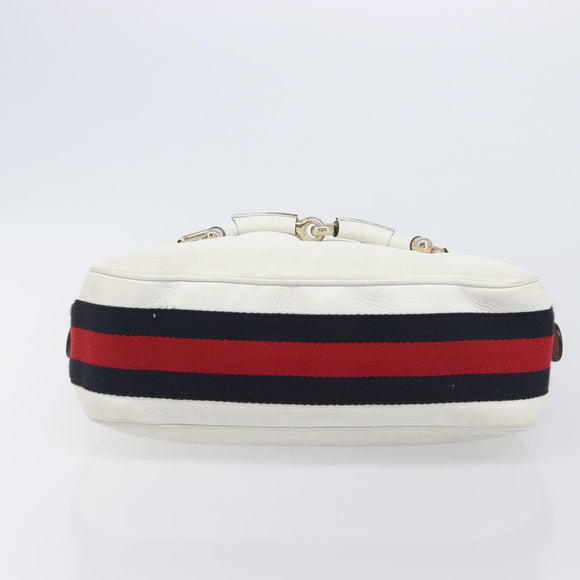 GUCCI Sherry Line Horsebit Shoulder Bag Leather White Gold 247604 Auth LN087V