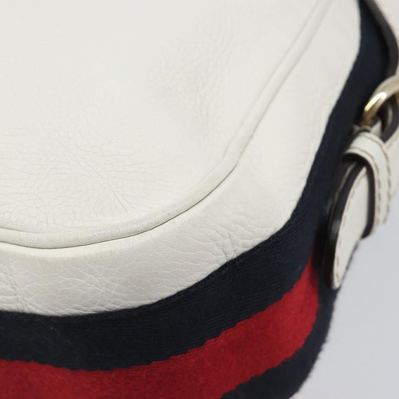 GUCCI Sherry Line Horsebit Shoulder Bag Leather White Gold 247604 Auth LN087V