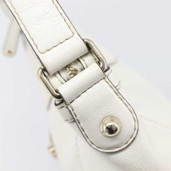 GUCCI Sherry Line Horsebit Shoulder Bag Leather White Gold 247604 Auth LN087V
