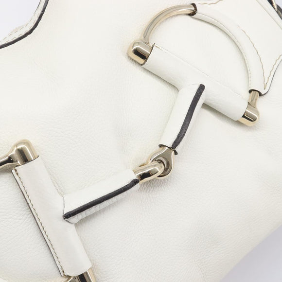 GUCCI Sherry Line Horsebit Shoulder Bag Leather White Gold 247604 Auth LN087V