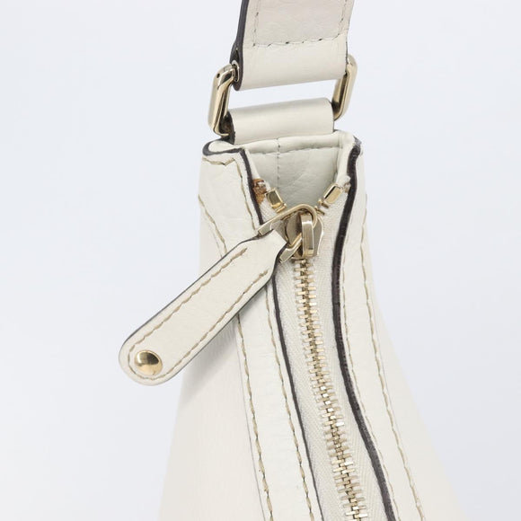 GUCCI Sherry Line Horsebit Shoulder Bag Leather White Gold 247604 Auth LN087V