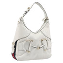 GUCCI Sherry Line Horsebit Shoulder Bag Leather White Gold 247604 Auth LN087V-1