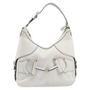 GUCCI Sherry Line Horsebit Shoulder Bag Leather White Gold 247604 Auth LN087V-13