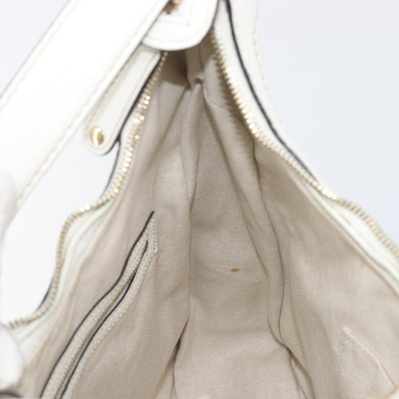GUCCI Sherry Line Horsebit Shoulder Bag Leather White Gold 247604 Auth LN087V