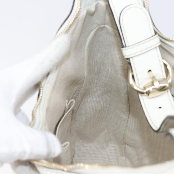 GUCCI Sherry Line Horsebit Shoulder Bag Leather White Gold 247604 Auth LN087V