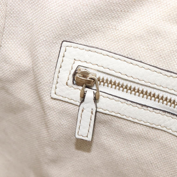 GUCCI Sherry Line Horsebit Shoulder Bag Leather White Gold 247604 Auth LN087V