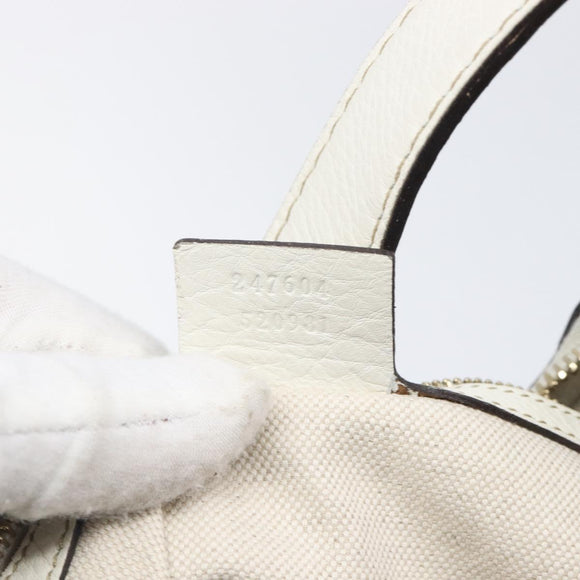 GUCCI Sherry Line Horsebit Shoulder Bag Leather White Gold 247604 Auth LN087V