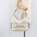 GUCCI Sherry Line Horsebit Shoulder Bag Leather White Gold 247604 Auth LN087V-27