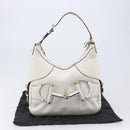 GUCCI Sherry Line Horsebit Shoulder Bag Leather White Gold 247604 Auth LN087V-12
