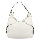 GUCCI Sherry Line Horsebit Shoulder Bag Leather White Gold 247604 Auth LN087V-2