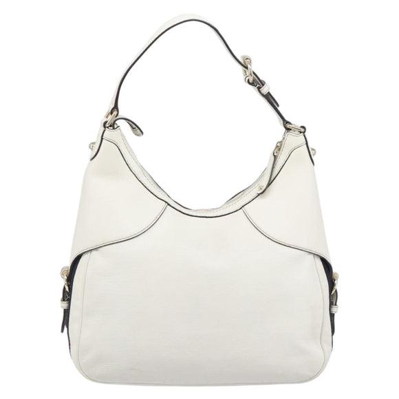 GUCCI Sherry Line Horsebit Shoulder Bag Leather White Gold 247604 Auth LN087V