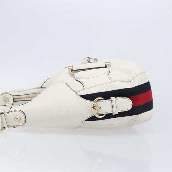 GUCCI Sherry Line Horsebit Shoulder Bag Leather White Gold 247604 Auth LN087V