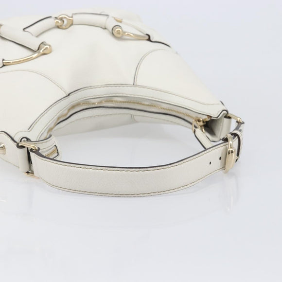 GUCCI Sherry Line Horsebit Shoulder Bag Leather White Gold 247604 Auth LN087V