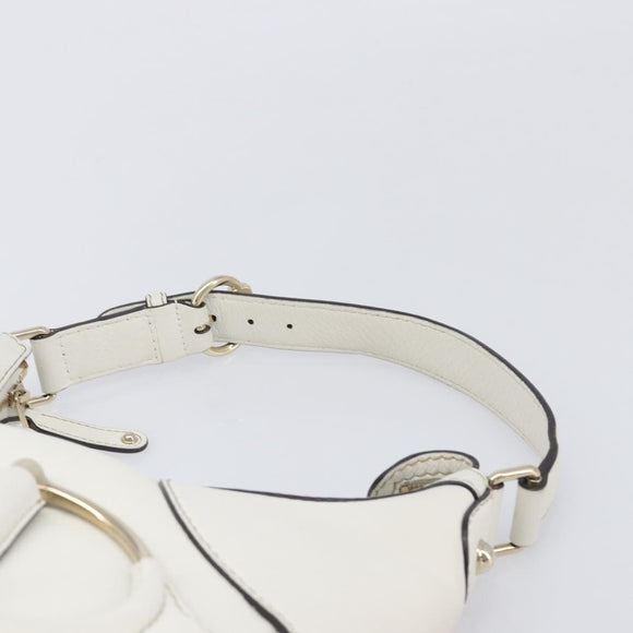 GUCCI Sherry Line Horsebit Shoulder Bag Leather White Gold 247604 Auth LN087V
