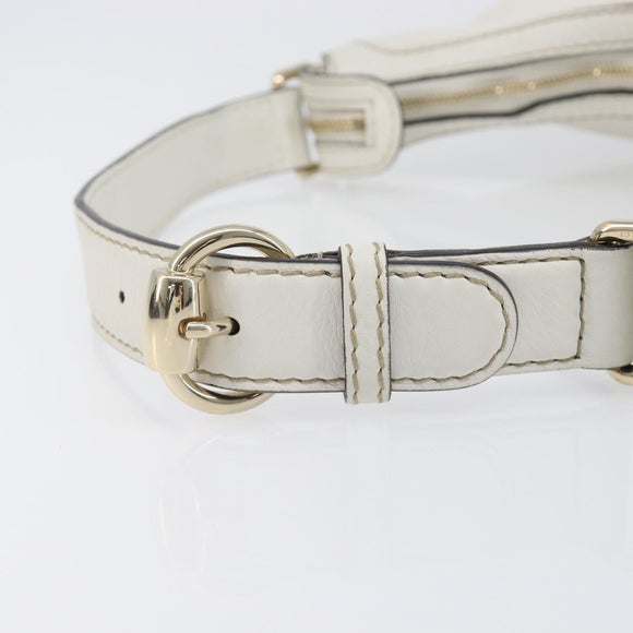 GUCCI Sherry Line Horsebit Shoulder Bag Leather White Gold 247604 Auth LN087V