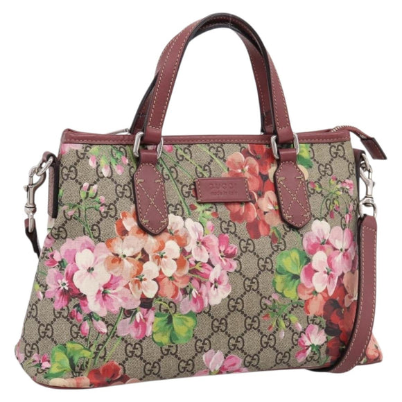 GUCCI GG Supreme Blooms Hand Bag PVC 2way Beige Pink 429019 Auth LN091V