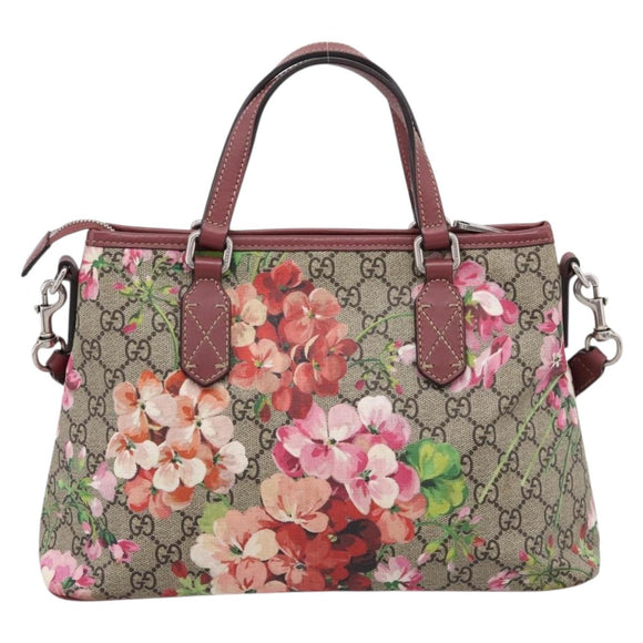 GUCCI GG Supreme Blooms Hand Bag PVC 2way Beige Pink 429019 Auth LN091V