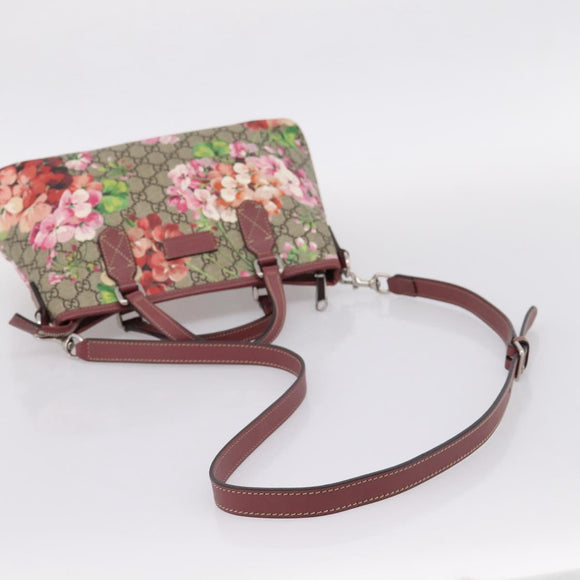 GUCCI GG Supreme Blooms Hand Bag PVC 2way Beige Pink 429019 Auth LN091V
