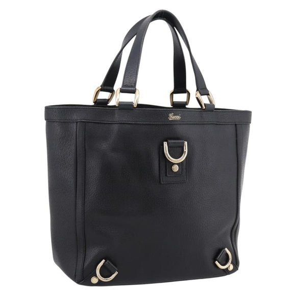 GUCCI Abbey Hand Bag Leather Black Gold Tone 130739 Auth LN093V