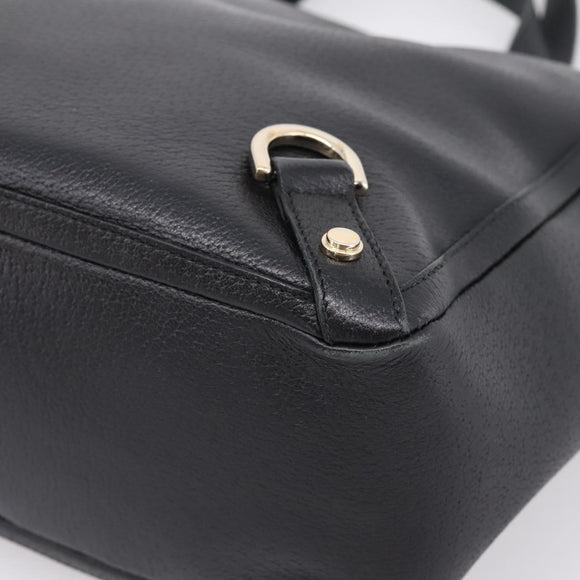 GUCCI Abbey Hand Bag Leather Black Gold Tone 130739 Auth LN093V