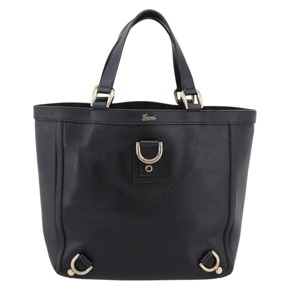 GUCCI Abbey Hand Bag Leather Black Gold Tone 130739 Auth LN093V