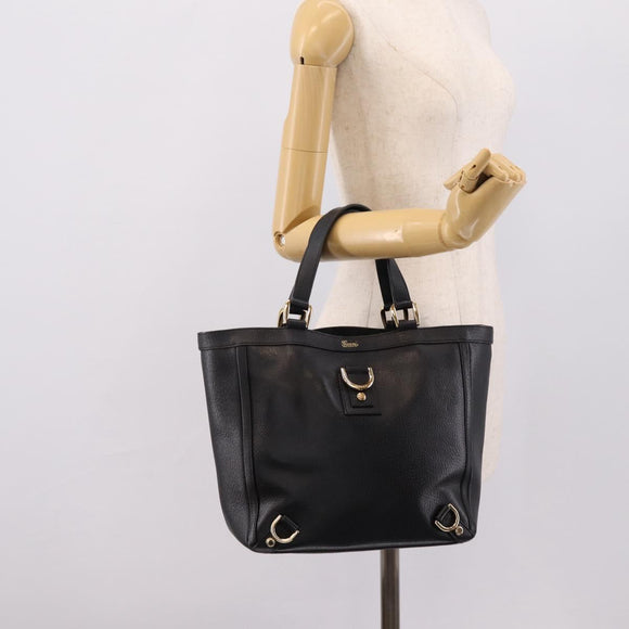 GUCCI Abbey Hand Bag Leather Black Gold Tone 130739 Auth LN093V