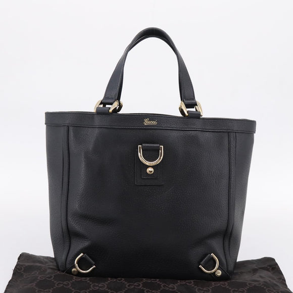 GUCCI Abbey Hand Bag Leather Black Gold Tone 130739 Auth LN093V