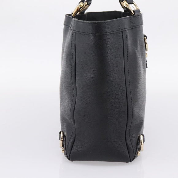 GUCCI Abbey Hand Bag Leather Black Gold Tone 130739 Auth LN093V