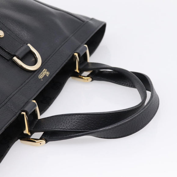 GUCCI Abbey Hand Bag Leather Black Gold Tone 130739 Auth LN093V