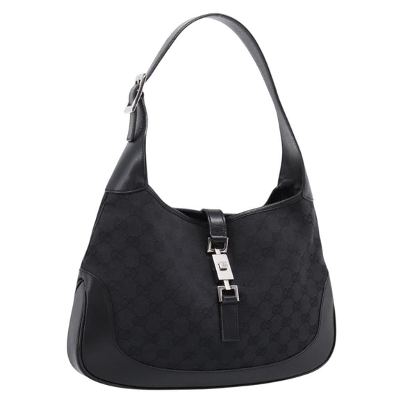 GUCCI GG Canvas Jackie Shoulder Bag Black Silver 001 3306 Auth LN094V