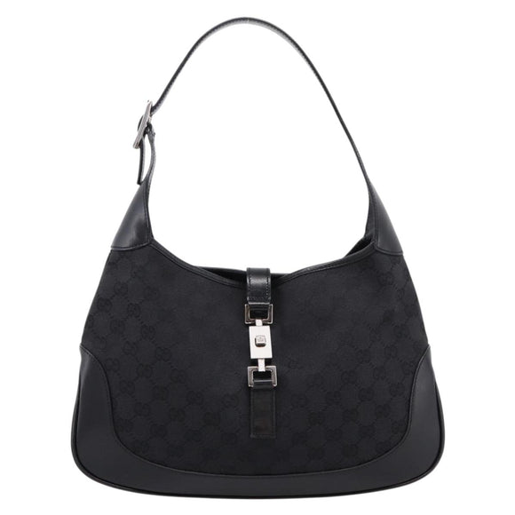 GUCCI GG Canvas Jackie Shoulder Bag Black Silver 001 3306 Auth LN094V