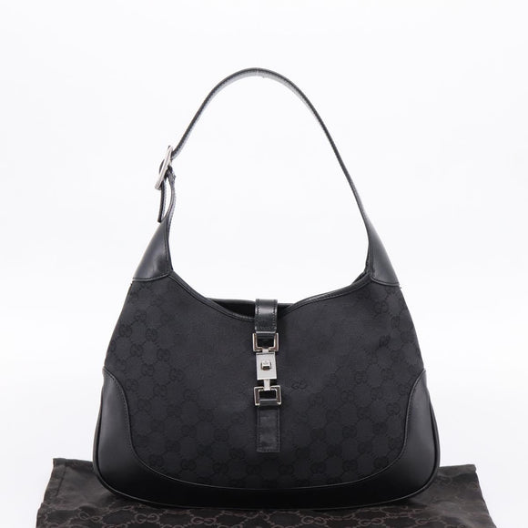 GUCCI GG Canvas Jackie Shoulder Bag Black Silver 001 3306 Auth LN094V