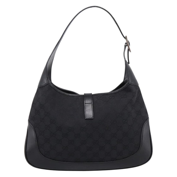 GUCCI GG Canvas Jackie Shoulder Bag Black Silver 001 3306 Auth LN094V