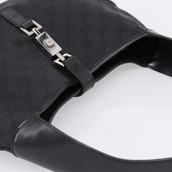 GUCCI GG Canvas Jackie Shoulder Bag Black Silver 001 3306 Auth LN094V
