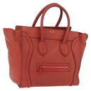 CELINE Luggage Mini Shopper Hand Bag Leather Red Gold Tone Auth LN095V-1