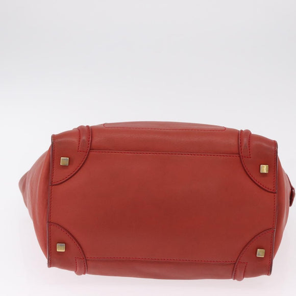 CELINE Luggage Mini Shopper Hand Bag Leather Red Gold Tone Auth LN095V
