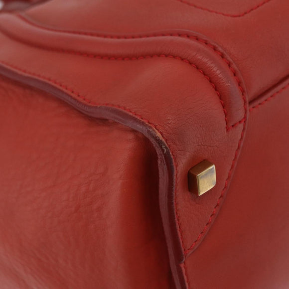 CELINE Luggage Mini Shopper Hand Bag Leather Red Gold Tone Auth LN095V