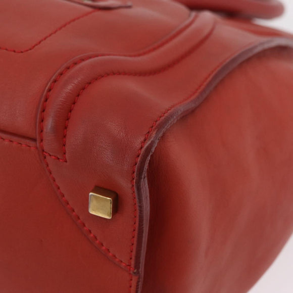 CELINE Luggage Mini Shopper Hand Bag Leather Red Gold Tone Auth LN095V