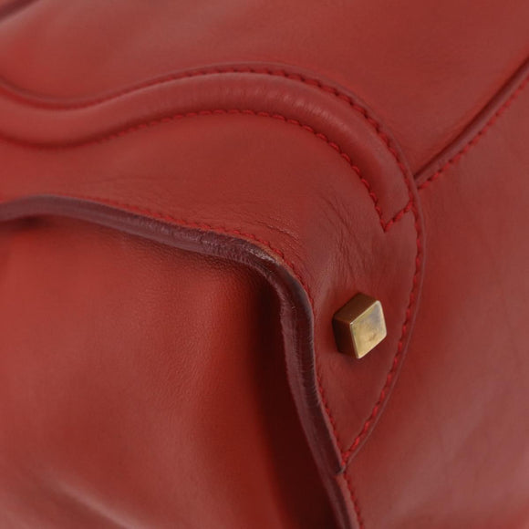 CELINE Luggage Mini Shopper Hand Bag Leather Red Gold Tone Auth LN095V