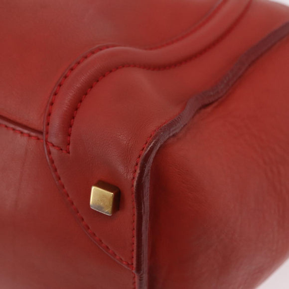 CELINE Luggage Mini Shopper Hand Bag Leather Red Gold Tone Auth LN095V