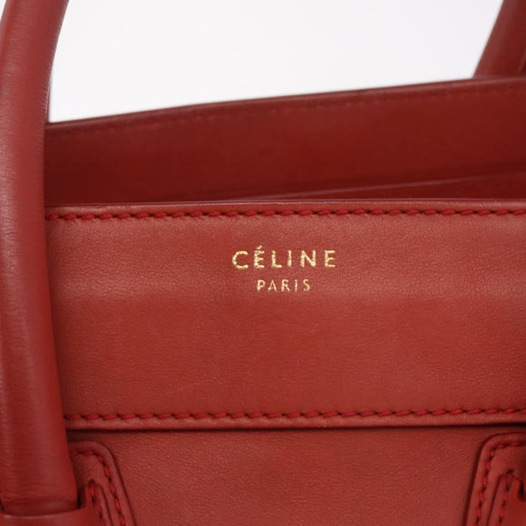 CELINE Luggage Mini Shopper Hand Bag Leather Red Gold Tone Auth LN095V