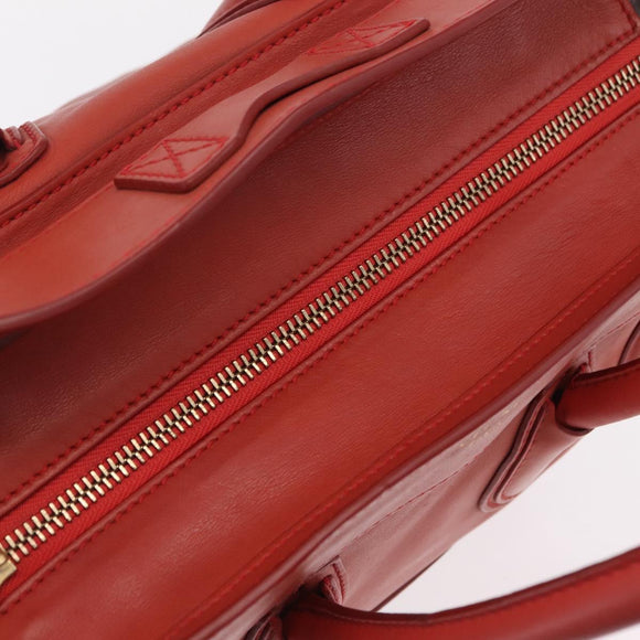 CELINE Luggage Mini Shopper Hand Bag Leather Red Gold Tone Auth LN095V