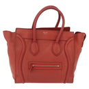 CELINE Luggage Mini Shopper Hand Bag Leather Red Gold Tone Auth LN095V-2