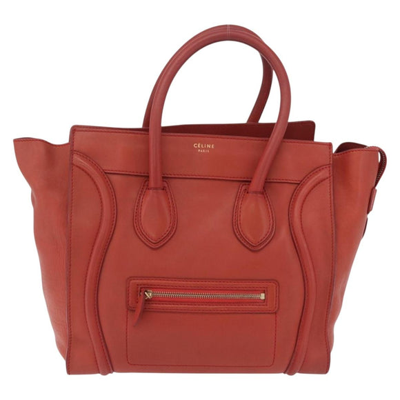 CELINE Luggage Mini Shopper Hand Bag Leather Red Gold Tone Auth LN095V