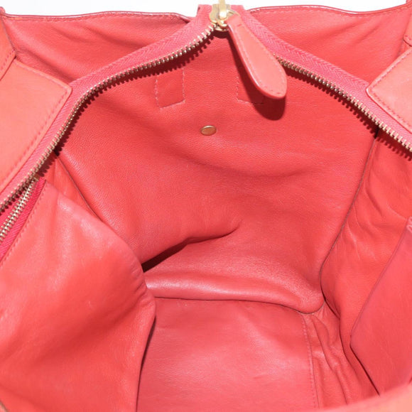 CELINE Luggage Mini Shopper Hand Bag Leather Red Gold Tone Auth LN095V