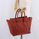 CELINE Luggage Mini Shopper Hand Bag Leather Red Gold Tone Auth LN095V-26